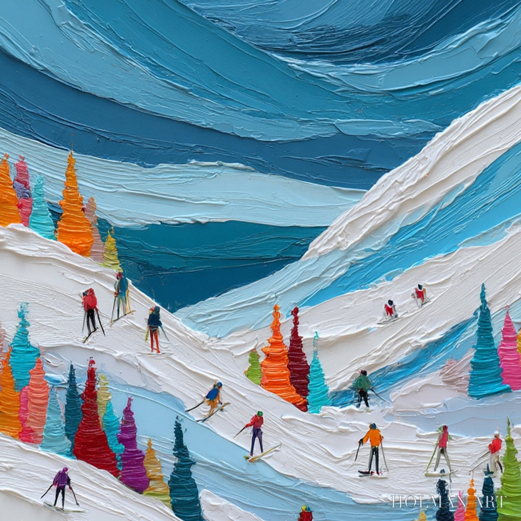 HOLMAN ART Alpine Rush – Vibrant Textured Ski Slope Painting - image 6