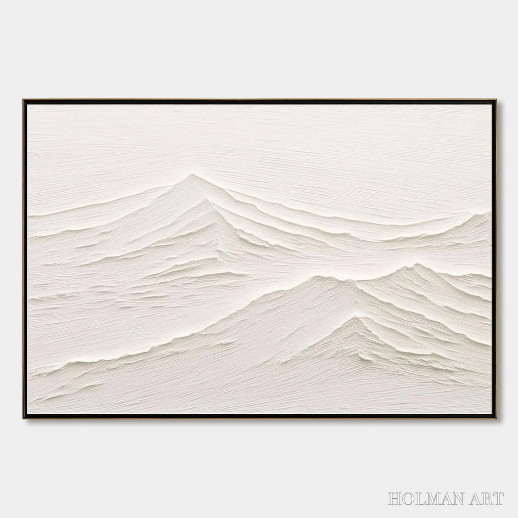 HOLMAN ART Whispering Peaks – Textured Minimalist White Mountain Painting - image 1