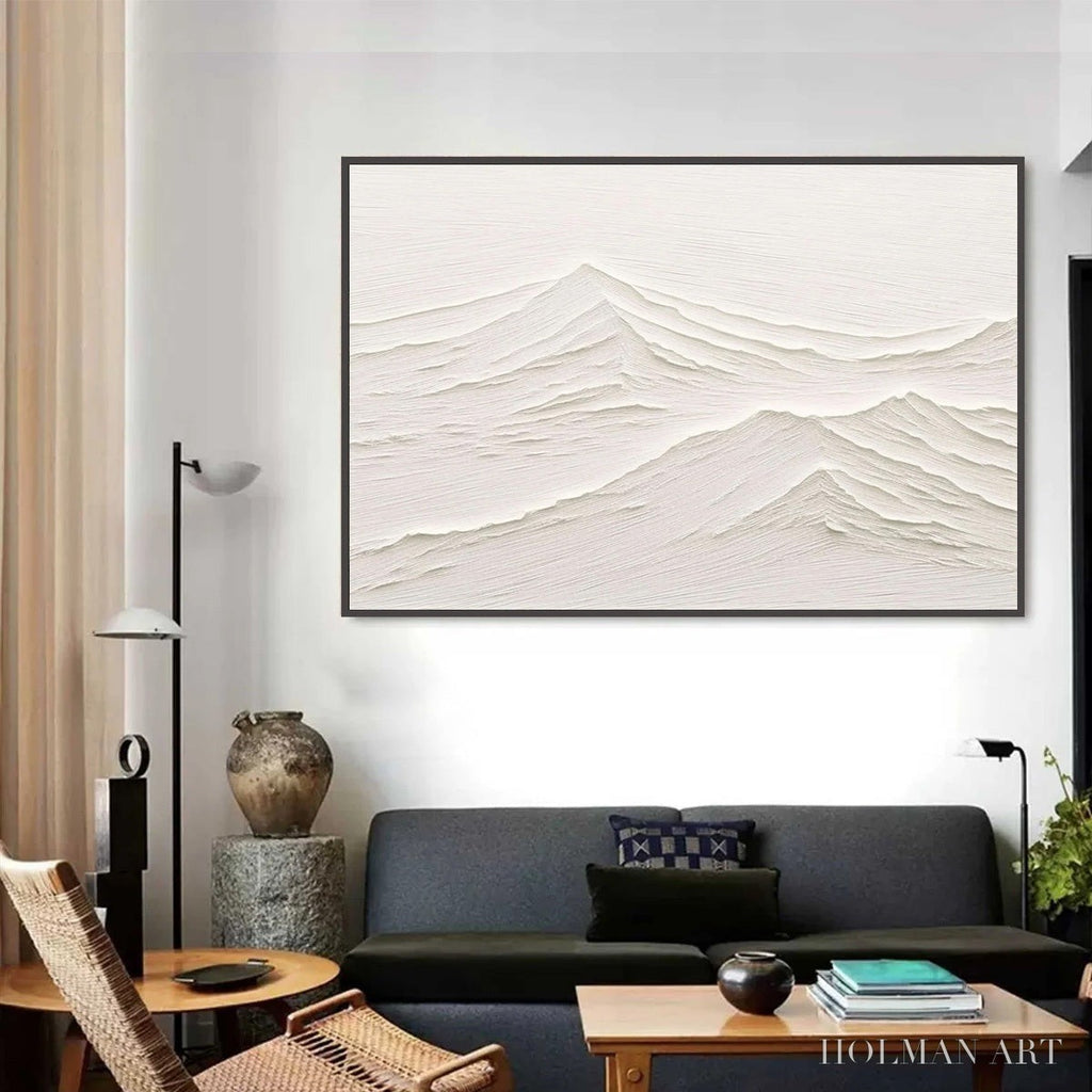 HOLMAN ART Whispering Peaks – Textured Minimalist White Mountain Painting - image 3