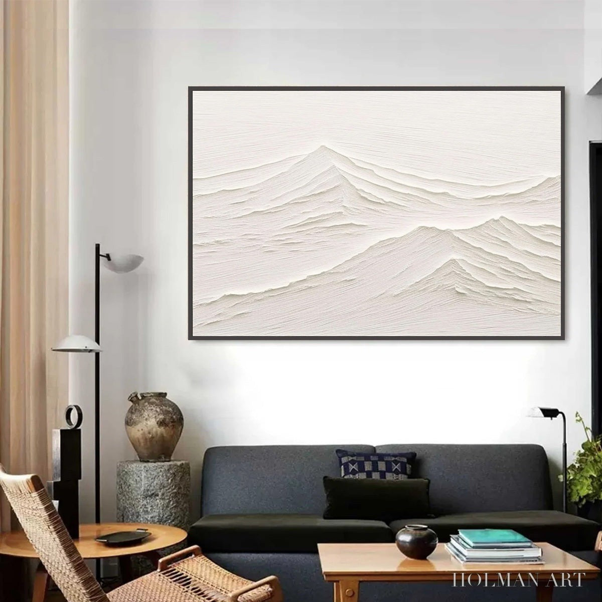 HOLMAN ART Whispering Peaks – Textured Minimalist White Mountain Painting - image 3