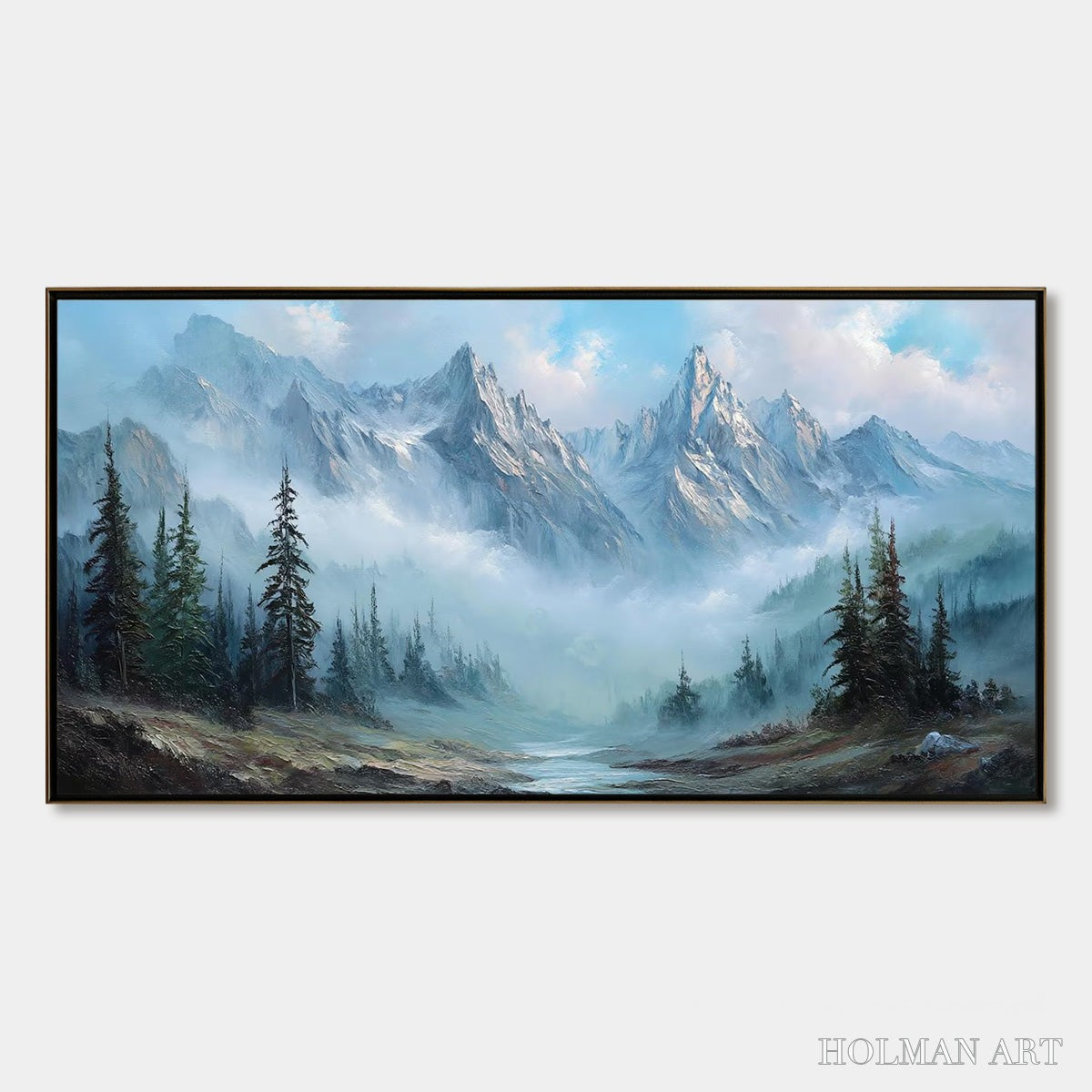 HOLMAN ART Alpine Whisper – Traditional Mountains and Valley Oil Painting - image 1