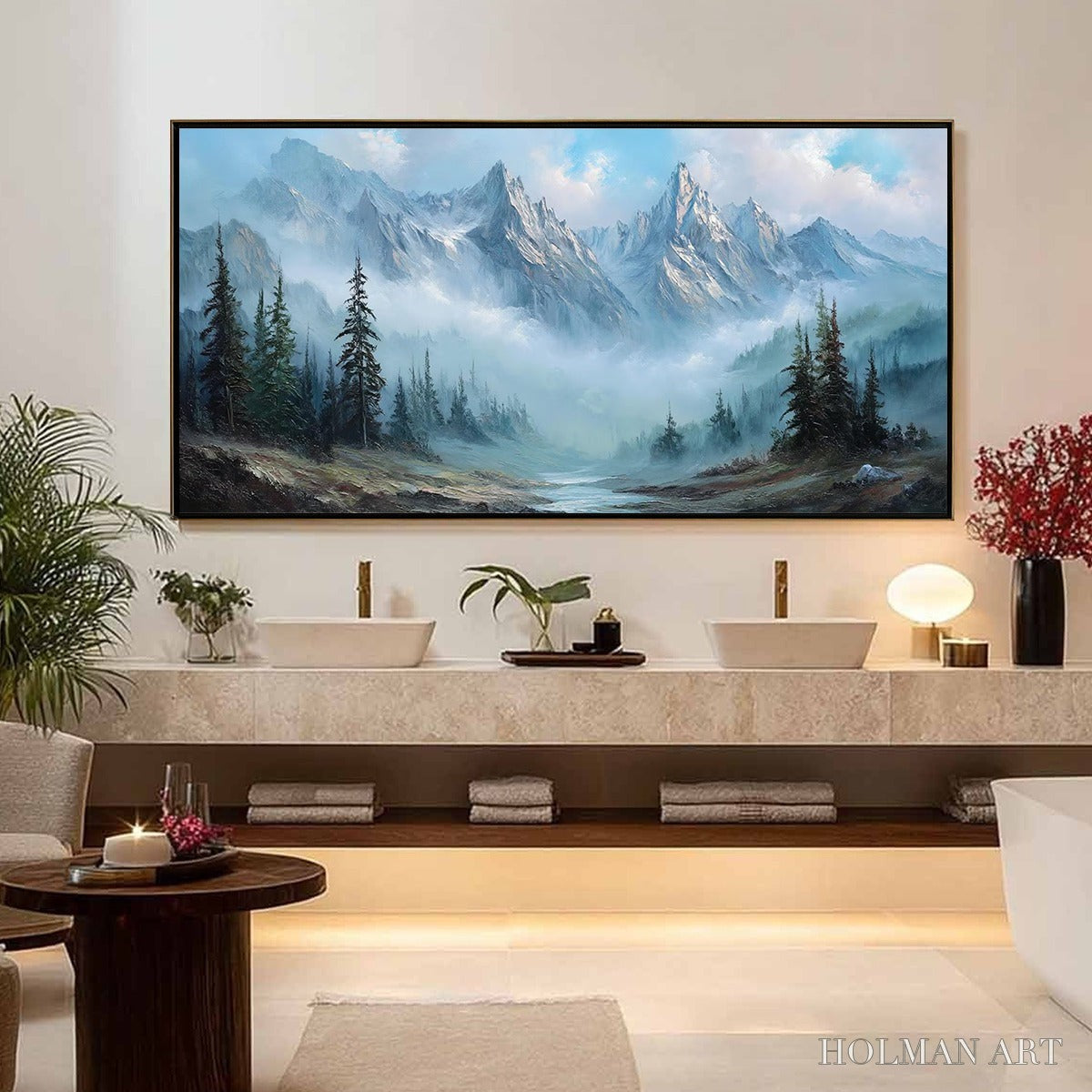 HOLMAN ART Alpine Whisper – Traditional Mountains and Valley Oil Painting - image 2