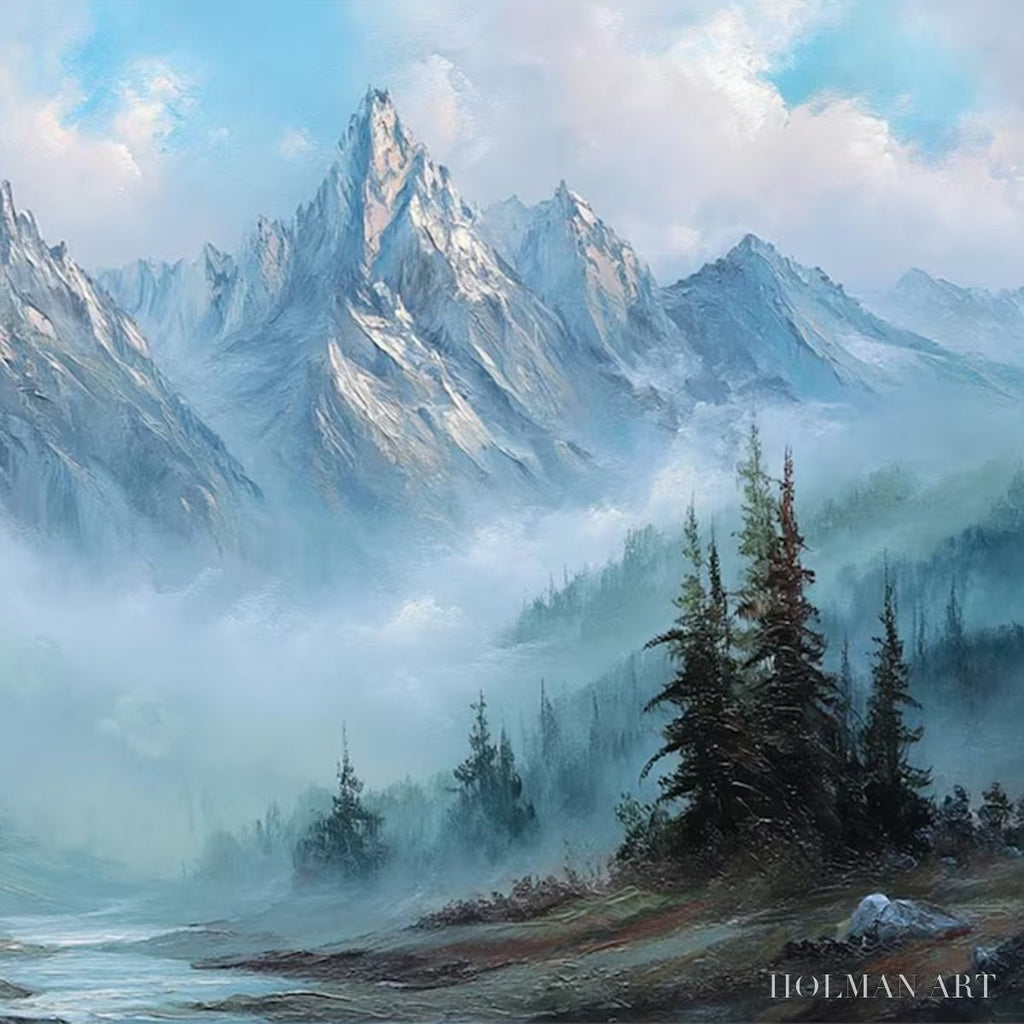 HOLMAN ART Alpine Whisper – Traditional Mountains and Valley Oil Painting - image 3
