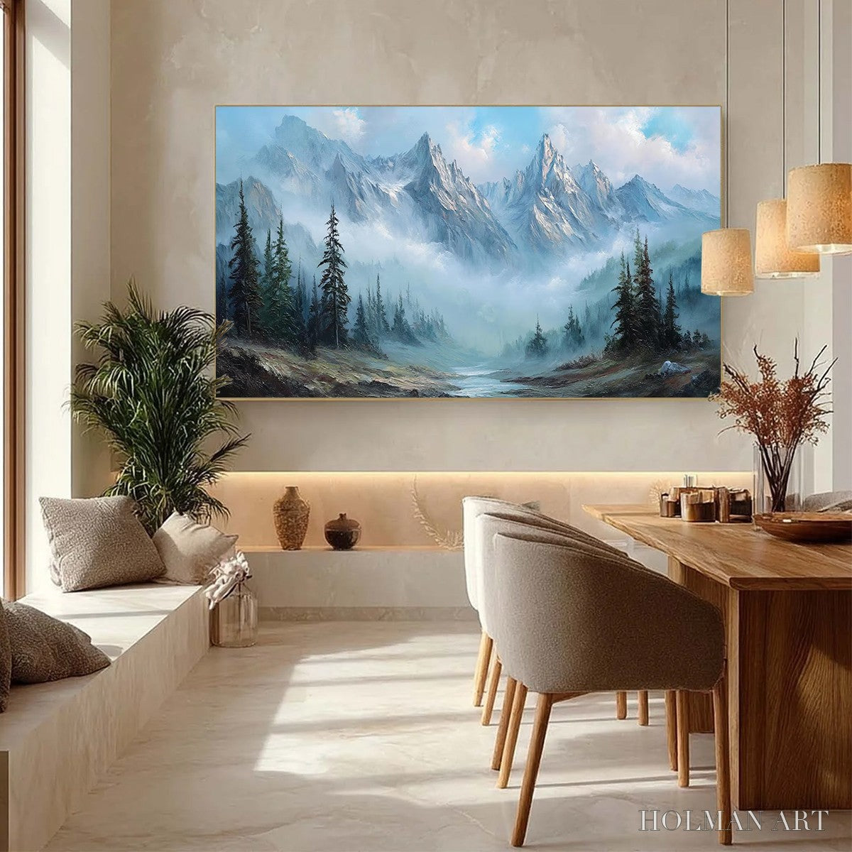 HOLMAN ART Alpine Whisper – Traditional Mountains and Valley Oil Painting - image 4