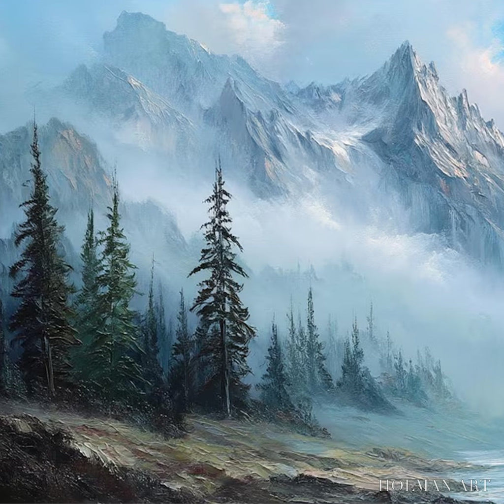 HOLMAN ART Alpine Whisper – Traditional Mountains and Valley Oil Painting - image 5