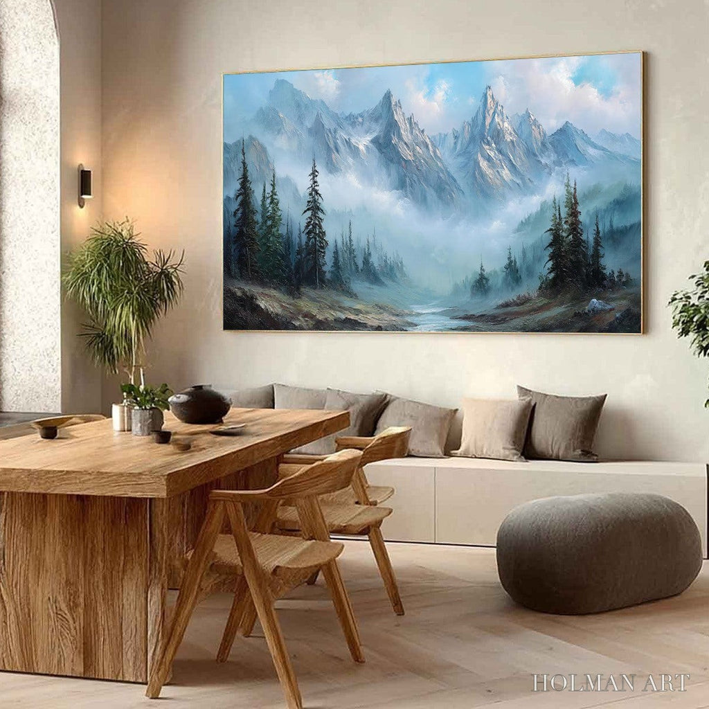HOLMAN ART Alpine Whisper – Traditional Mountains and Valley Oil Painting - image 6