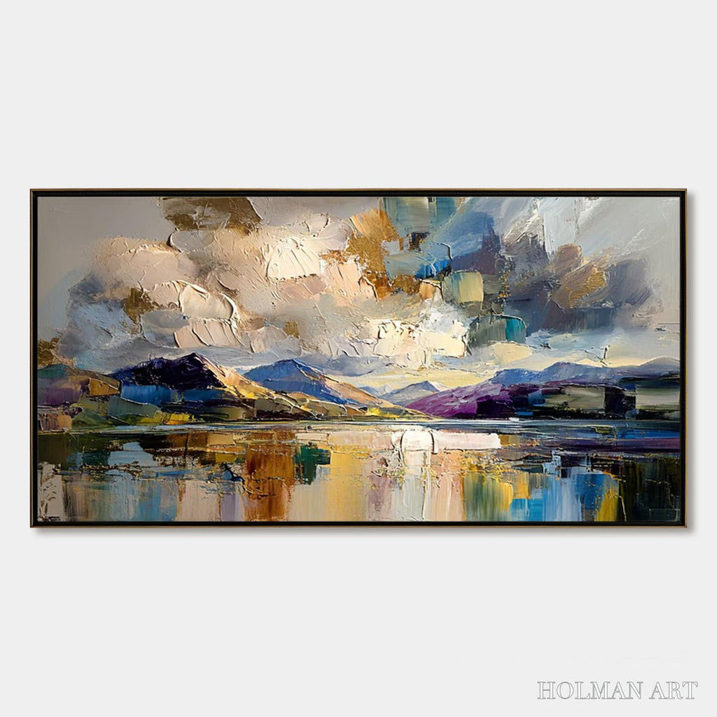 HOLMAN ART Golden Mirror – Palette Knife Impasto Mountain Lake Painting - image 1