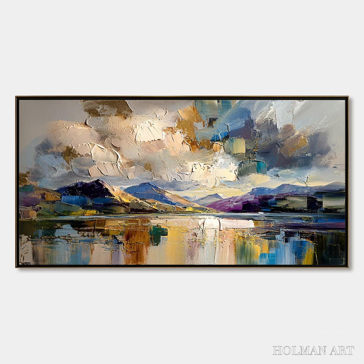 HOLMAN ART Golden Mirror – Palette Knife Impasto Mountain Lake Painting - image 1