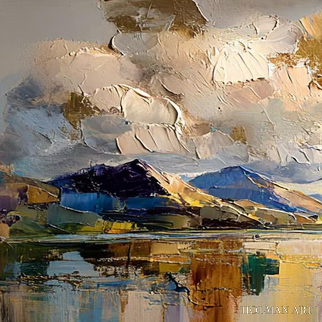 HOLMAN ART Golden Mirror – Palette Knife Impasto Mountain Lake Painting - image 5