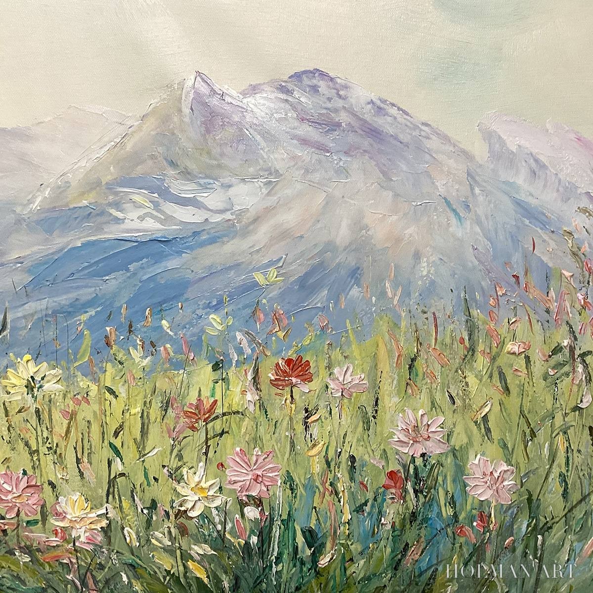 HOLMAN ART Alpine Serenity – Impressionist Mountain Meadow Landscape Painting - image 3