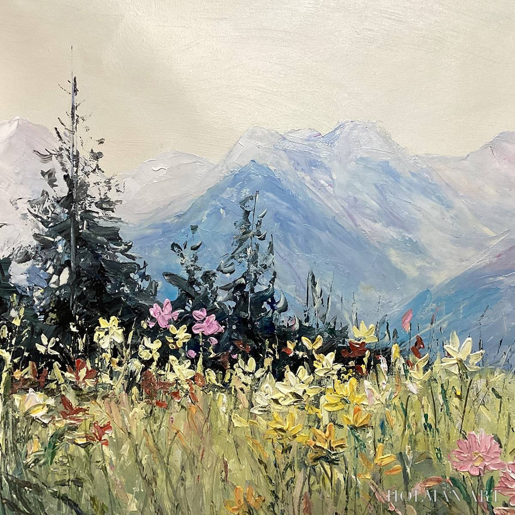 HOLMAN ART Alpine Serenity – Impressionist Mountain Meadow Landscape Painting - image 6