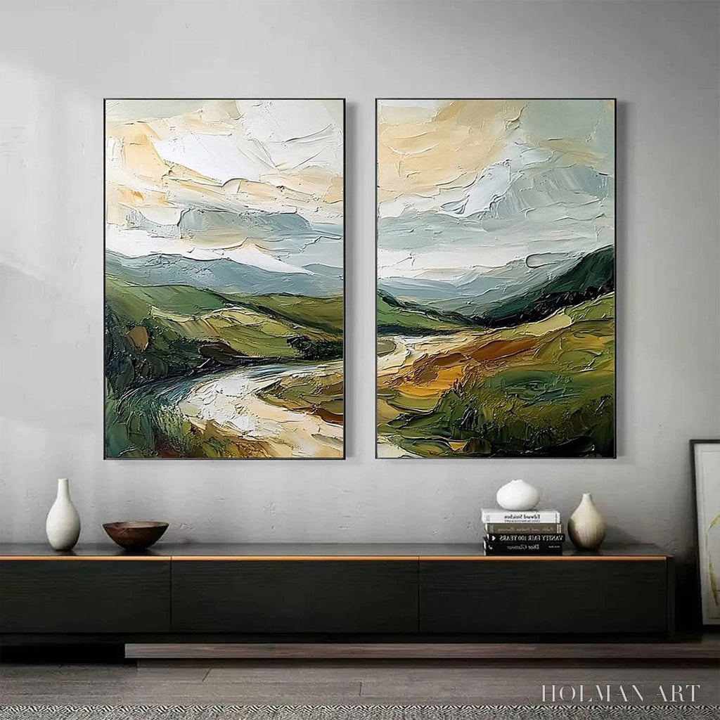 HOLMAN ART River Valley Duet – Textured Landscape Diptych Painting - image 2