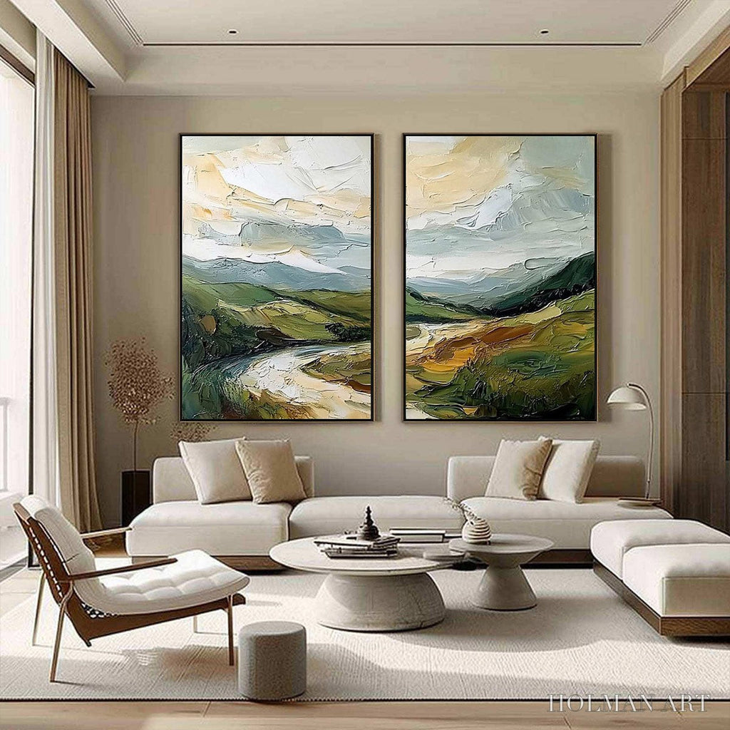 HOLMAN ART River Valley Duet – Textured Landscape Diptych Painting - image 4