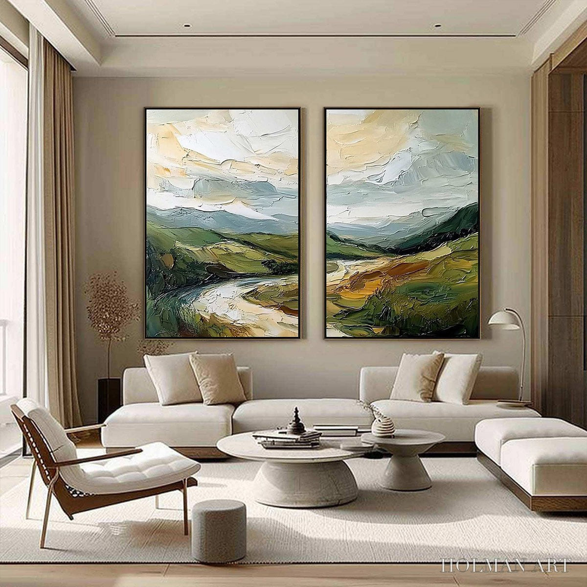 HOLMAN ART River Valley Duet – Textured Landscape Diptych Painting - image 4