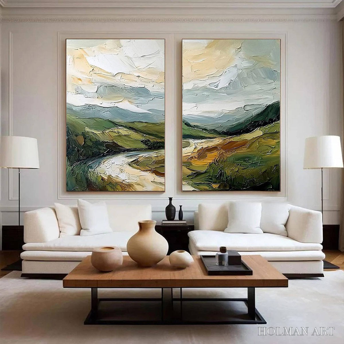 HOLMAN ART River Valley Duet – Textured Landscape Diptych Painting - image 5