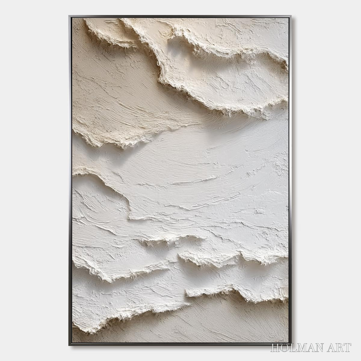 HOLMAN ART Alpine Whispers – Textured White Abstract Oil Painting - image 1
