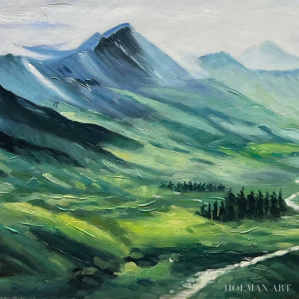 HOLMAN ART Verdant Valley Vista – Textured Abstract Landscape Oil Painting - image 3