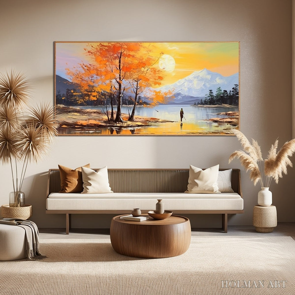 HOLMAN ART Autumn Serenade – Tranquil Lake and Mountain Landscape Oil Painting - image 2