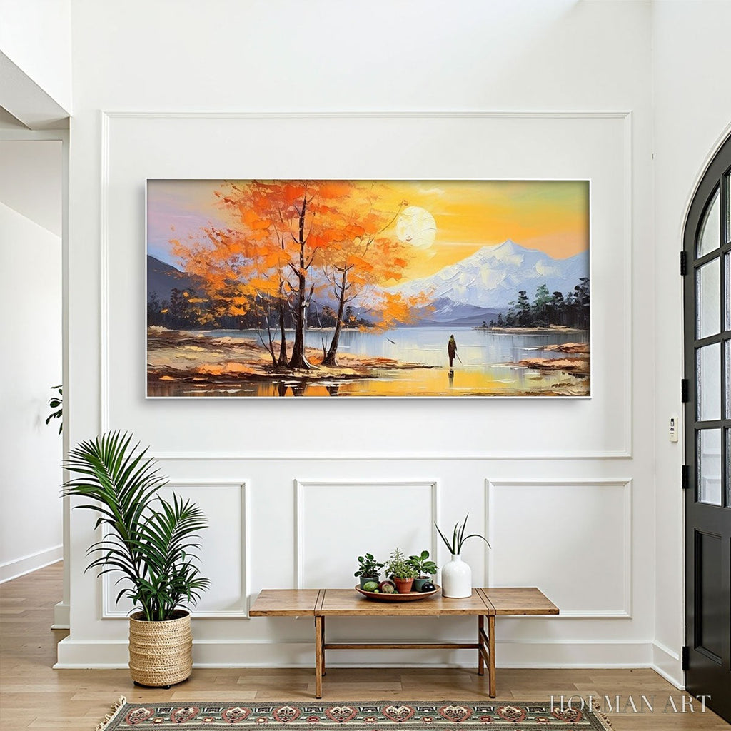 HOLMAN ART Autumn Serenade – Tranquil Lake and Mountain Landscape Oil Painting - image 4