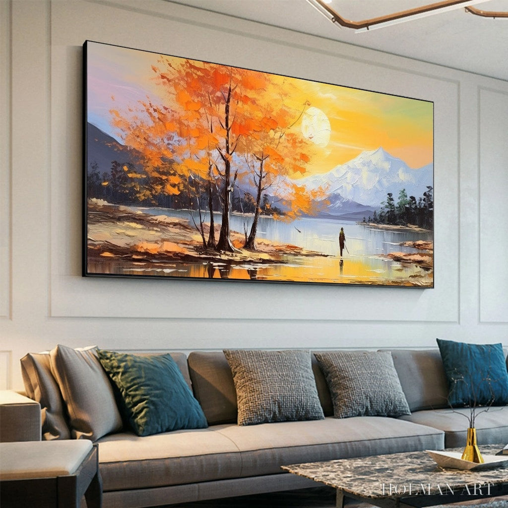HOLMAN ART Autumn Serenade – Tranquil Lake and Mountain Landscape Oil Painting - image 5