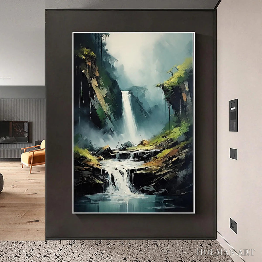 HOLMAN ART Cascading Mist – Waterfall Landscape Nature Oil Painting - image 2