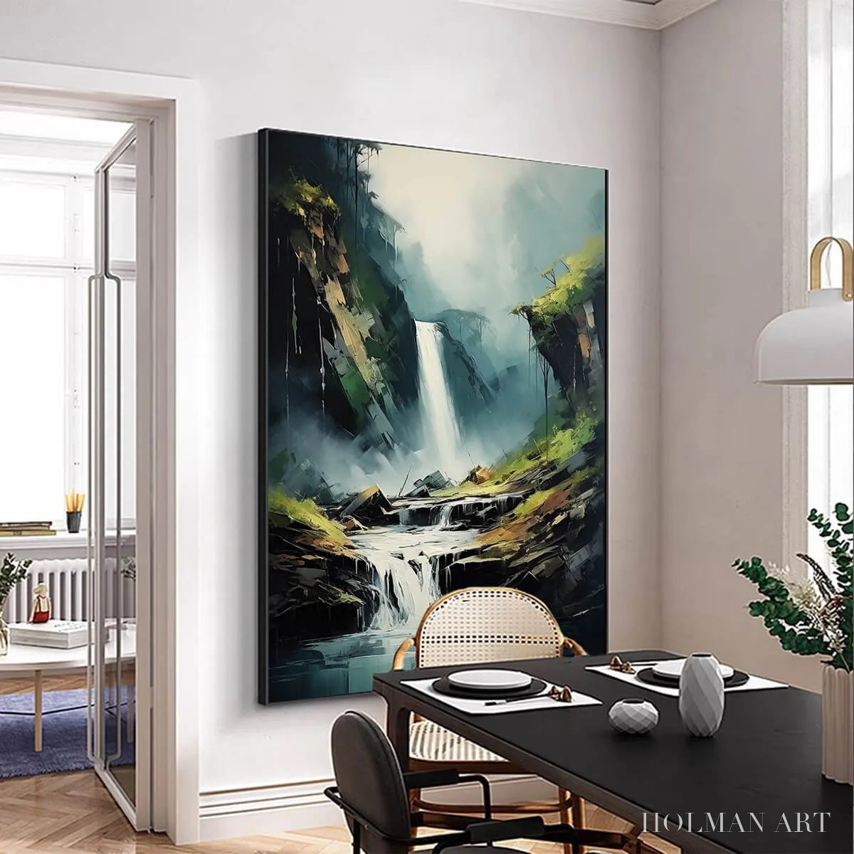 HOLMAN ART Cascading Mist – Waterfall Landscape Nature Oil Painting - image 4