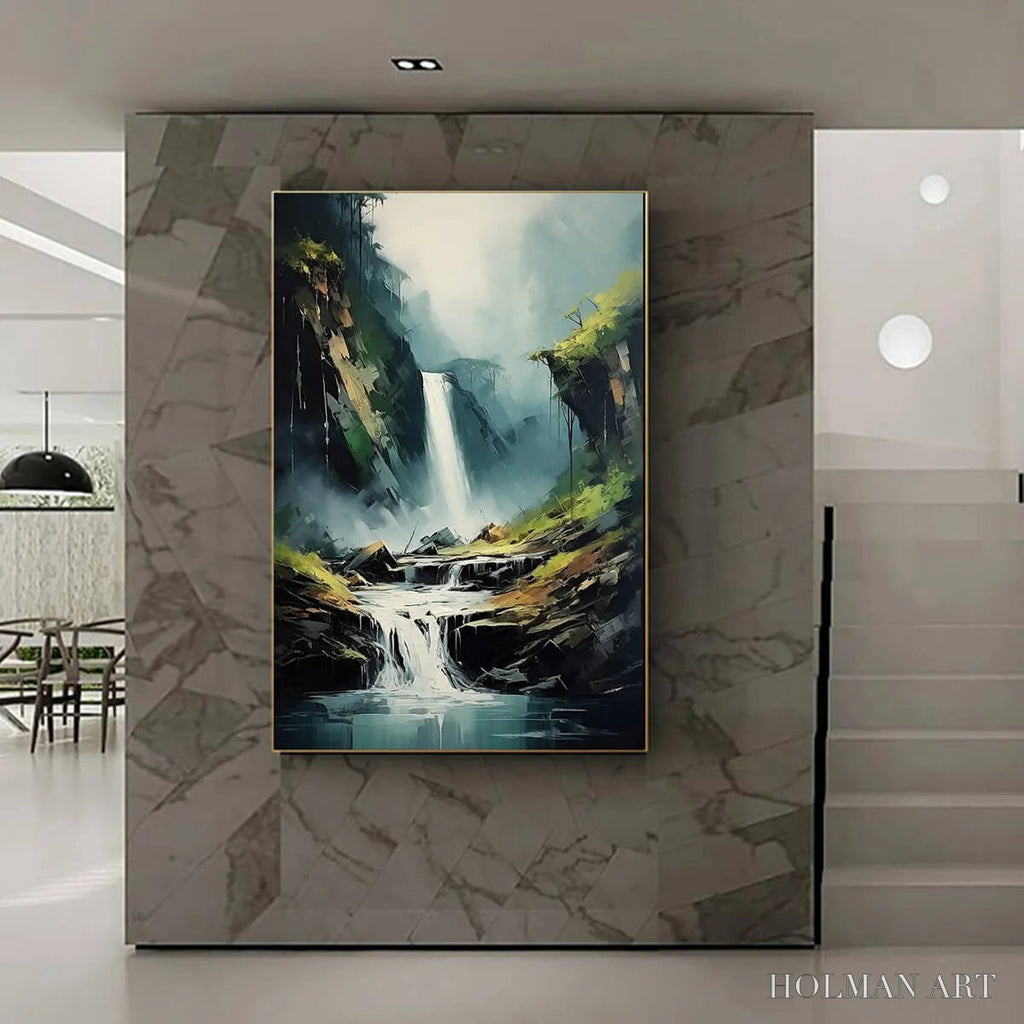 HOLMAN ART Cascading Mist – Waterfall Landscape Nature Oil Painting - image 6