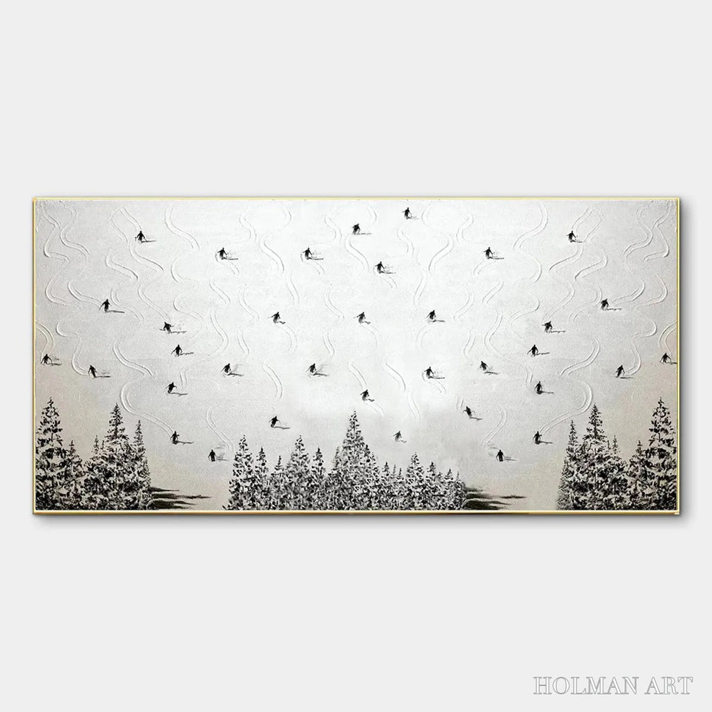HOLMAN ART Alpine Symphony – Minimalist Skiing Scene on Textured Canvas - image 1