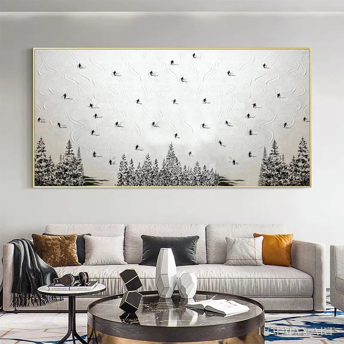 HOLMAN ART Alpine Symphony – Minimalist Skiing Scene on Textured Canvas - image 2