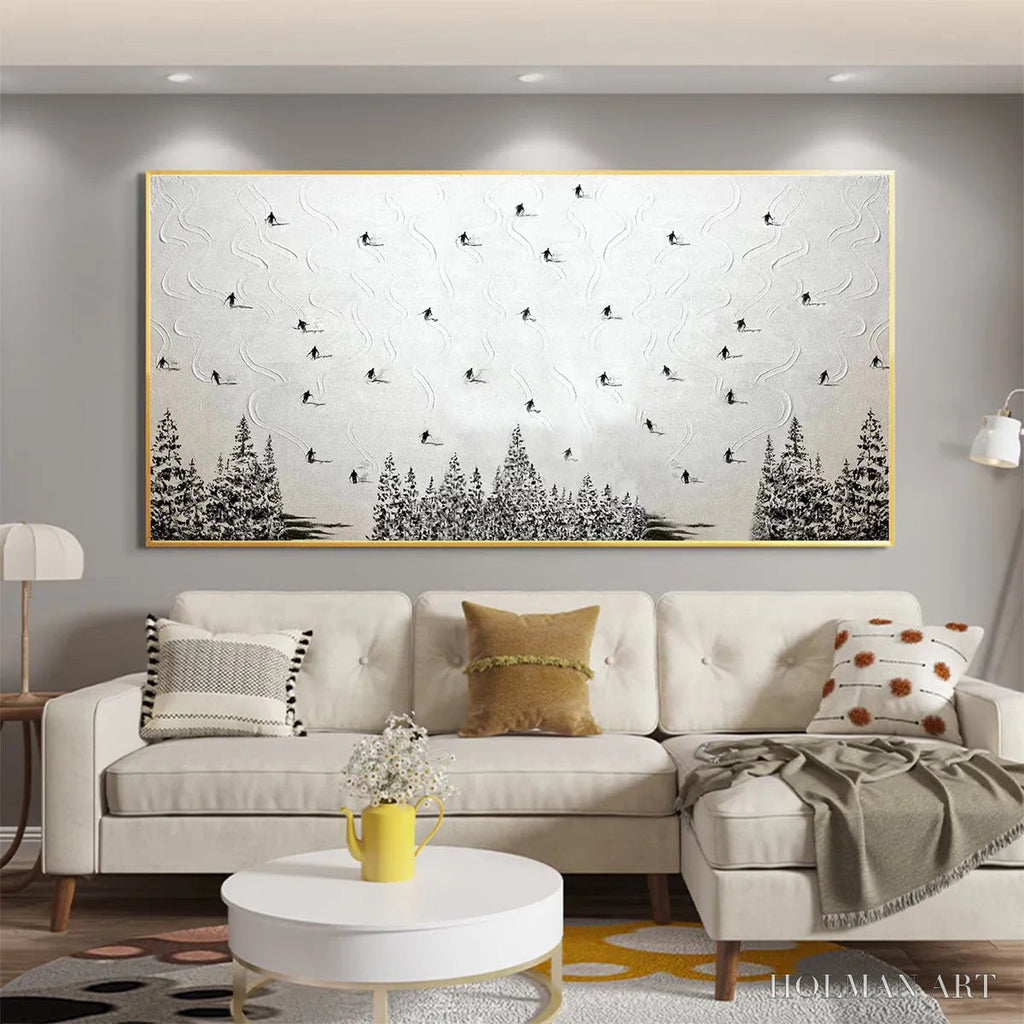 HOLMAN ART Alpine Symphony – Minimalist Skiing Scene on Textured Canvas - image 4