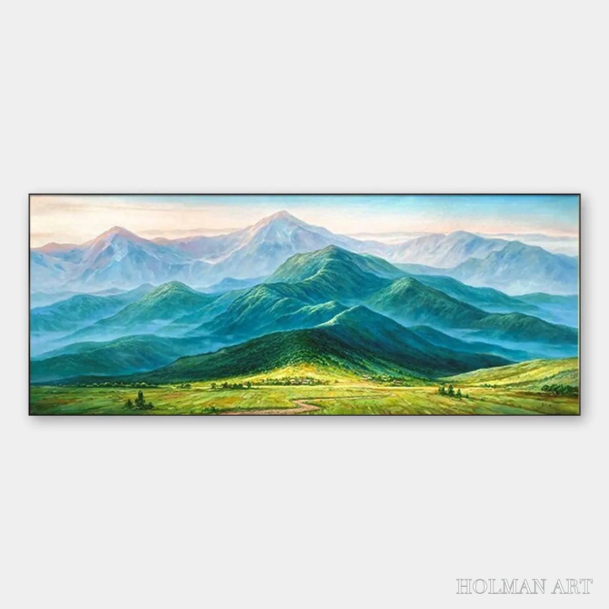 HOLMAN ART Emerald Valley Vista – Panoramic Mountain Landscape Oil Painting - image 1