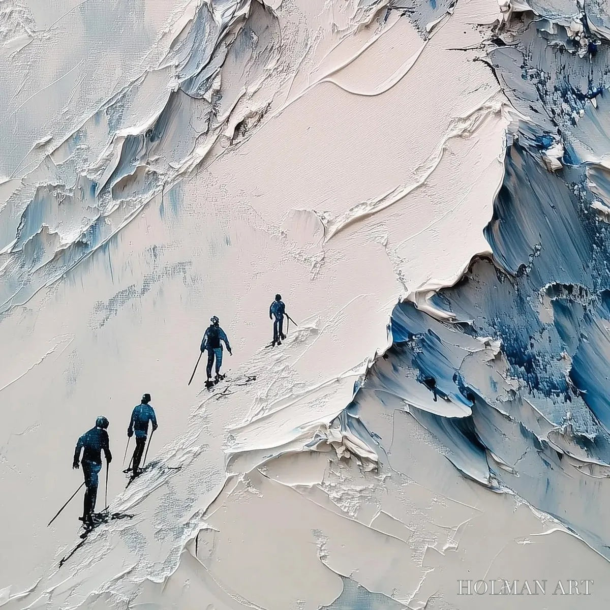 HOLMAN ART Ascent – Textured Impasto Mountain Landscape Painting with Skiers - image 3