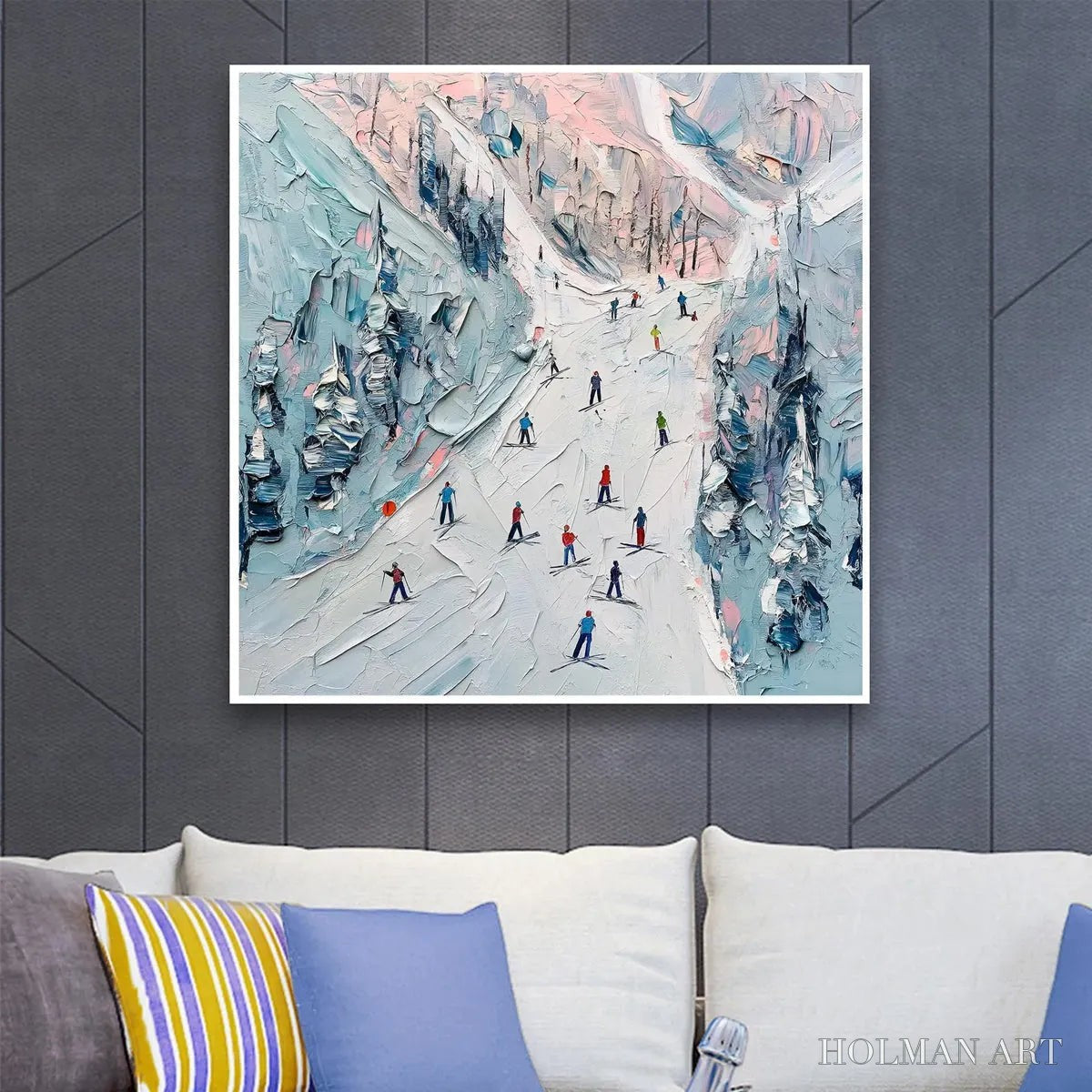 HOLMAN ART Slope Life – Textured Impasto Ski Slope Scene on Square Canvas - image 2