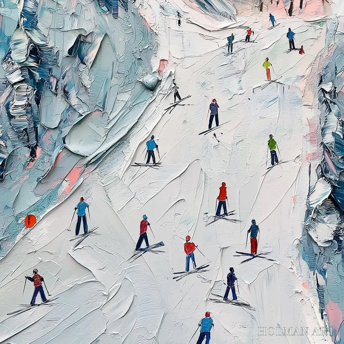 HOLMAN ART Slope Life – Textured Impasto Ski Slope Scene on Square Canvas - image 3