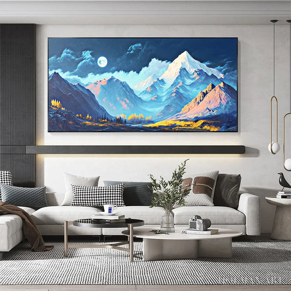 HOLMAN ART Moonlit Majesty – Panoramic Mountain Landscape Oil Painting with Moon - image 4