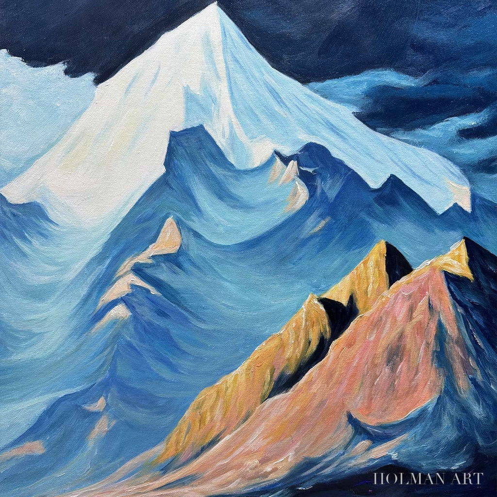 HOLMAN ART Moonlit Majesty – Panoramic Mountain Landscape Oil Painting with Moon - image 5