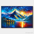 HOLMAN ART Majestic Sunrise – Mountain Landscape Oil Painting with Lake and Sailboat - image 1