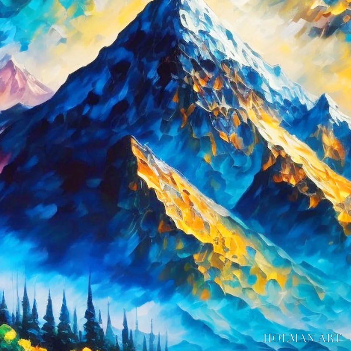 HOLMAN ART Majestic Sunrise – Mountain Landscape Oil Painting with Lake and Sailboat - image 3