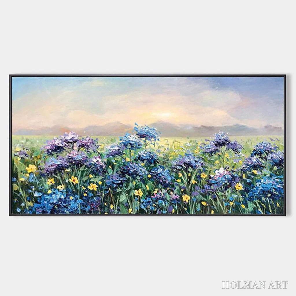 HOLMAN ART Blue Ridge Dawn – Landscape Oil Painting with Hydrangeas and Sunrise - image 1