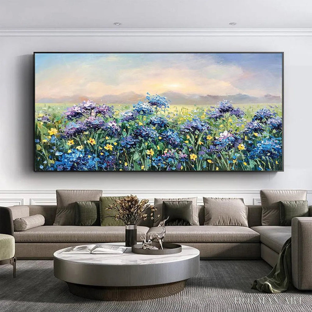 HOLMAN ART Blue Ridge Dawn – Landscape Oil Painting with Hydrangeas and Sunrise - image 2