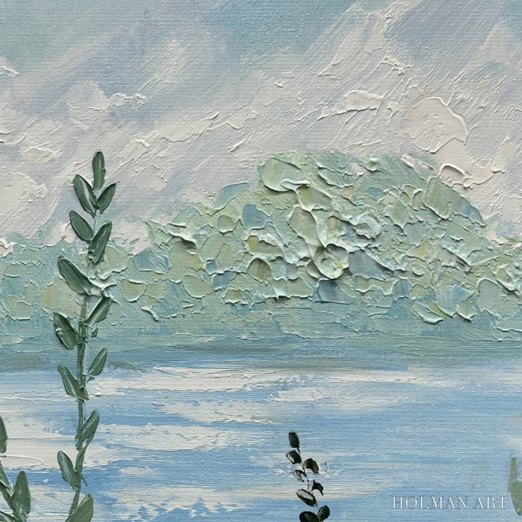 HOLMAN ART Alpine Meadow – Impasto Landscape Oil Painting with Wildflowers and Lake View - image 6