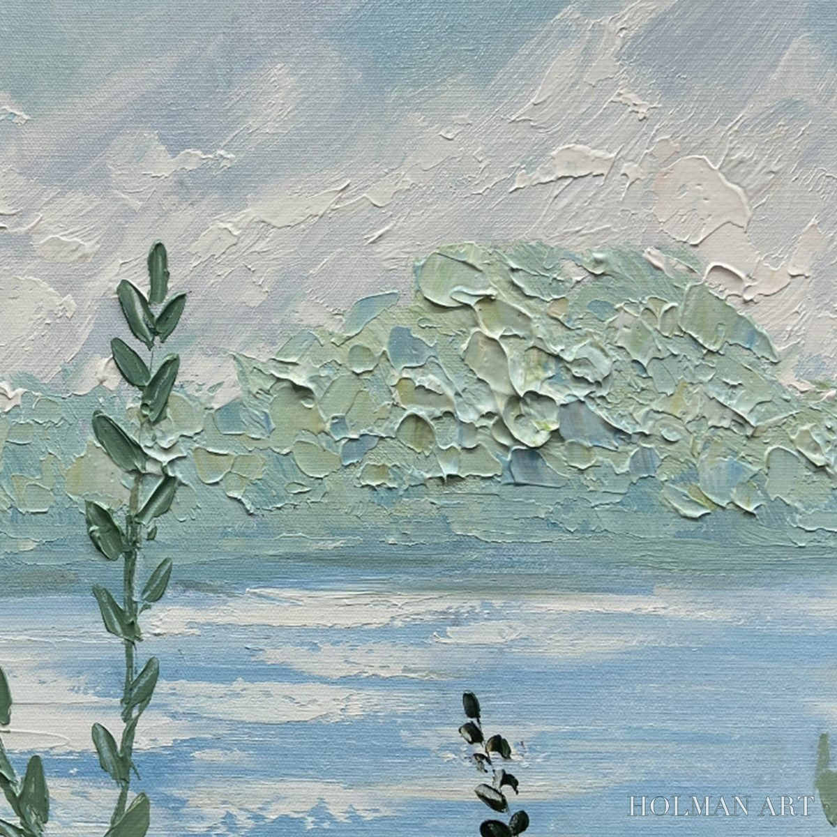 HOLMAN ART Alpine Meadow – Impasto Landscape Oil Painting with Wildflowers and Lake View - image 6