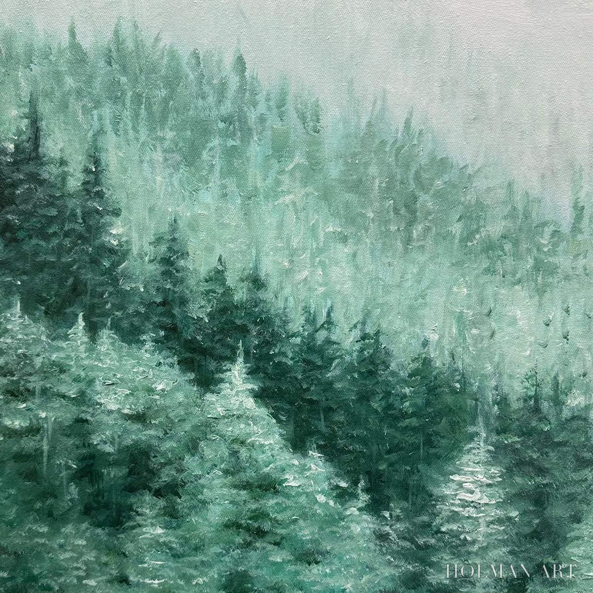 HOLMAN ART Valley of the Evergreens – Panoramic Evergreen Forest Landscape Oil Painting - image 5