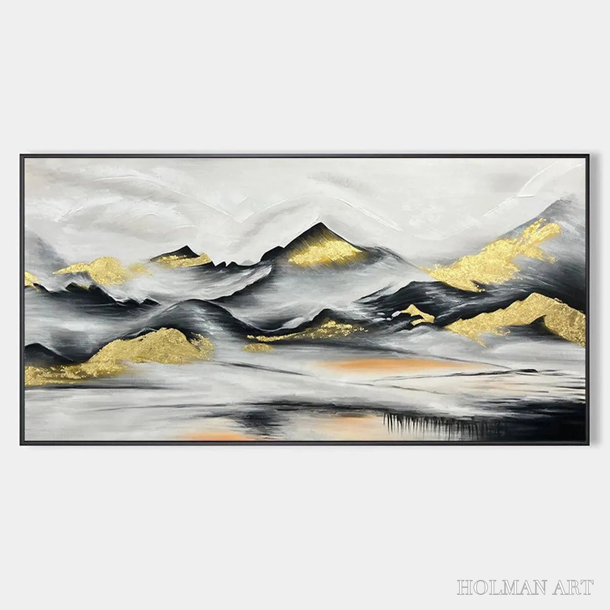 HOLMAN ART Black and Gold Mountain Oil Painting - Abstract Art - image 1
