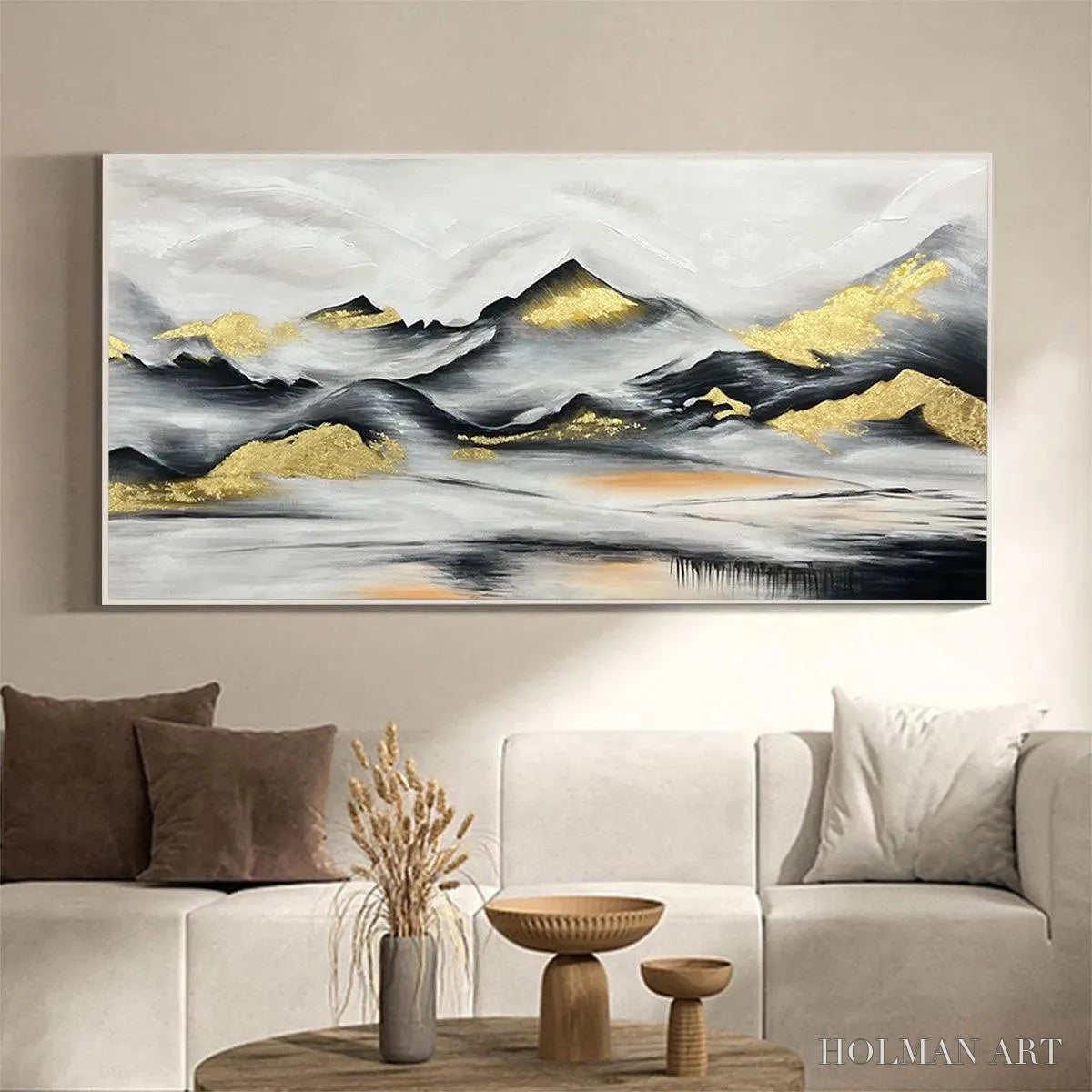HOLMAN ART Black and Gold Mountain Oil Painting - Abstract Art - image 2