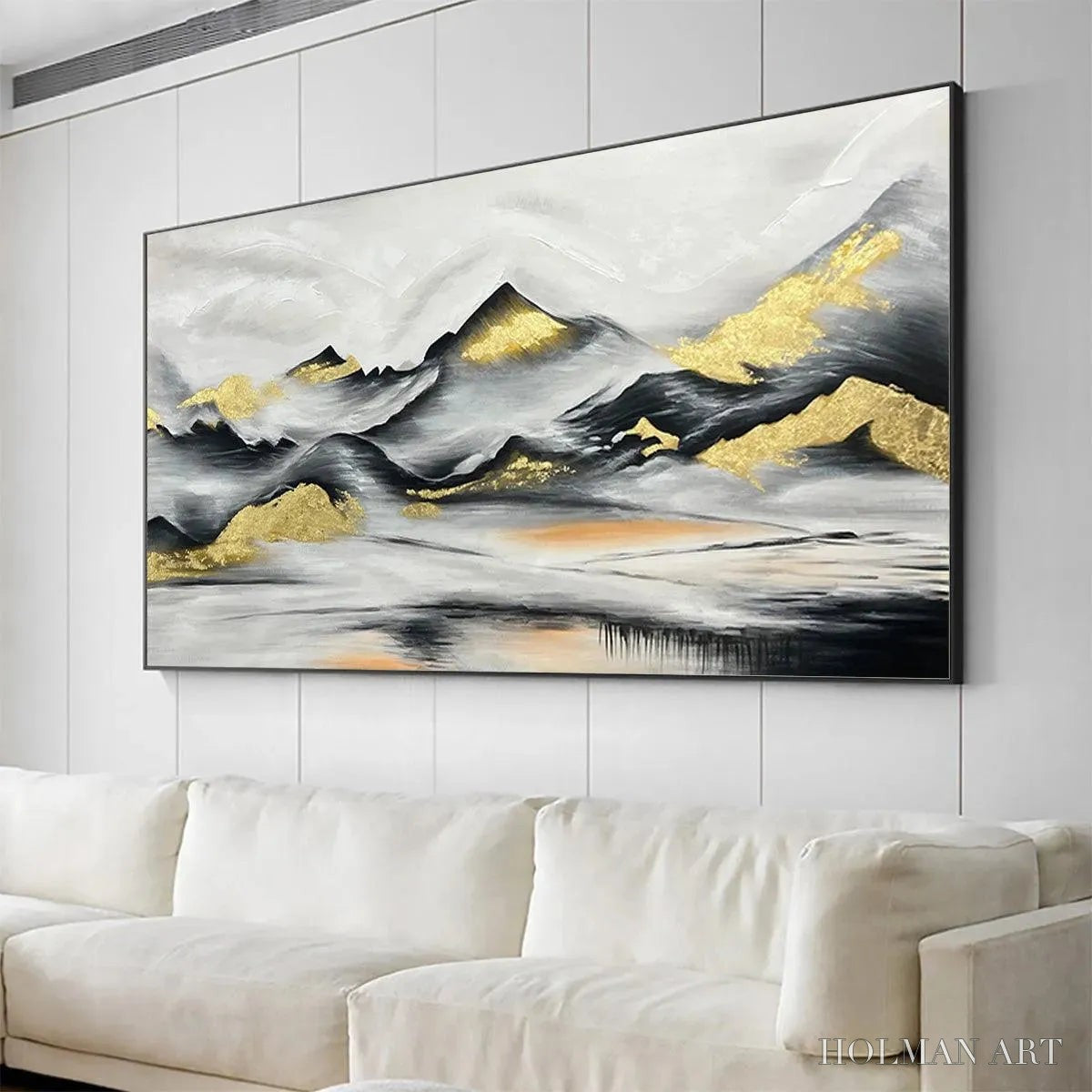 HOLMAN ART Black and Gold Mountain Oil Painting - Abstract Art - image 4