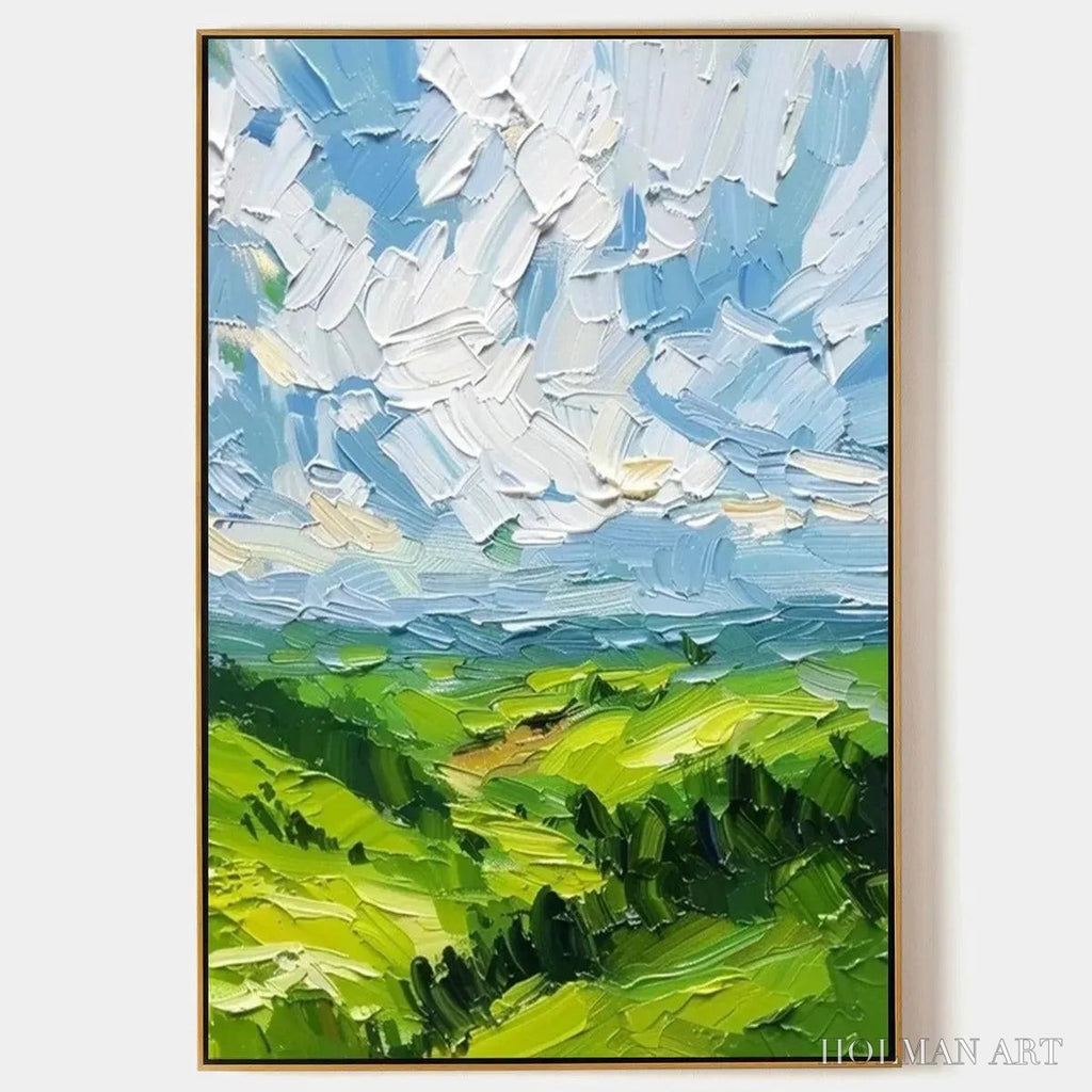 HOLMAN ART Green Valley Vista – Textured Landscape Painting, Impasto , Vertical Canvas, Nature Decor - image 1