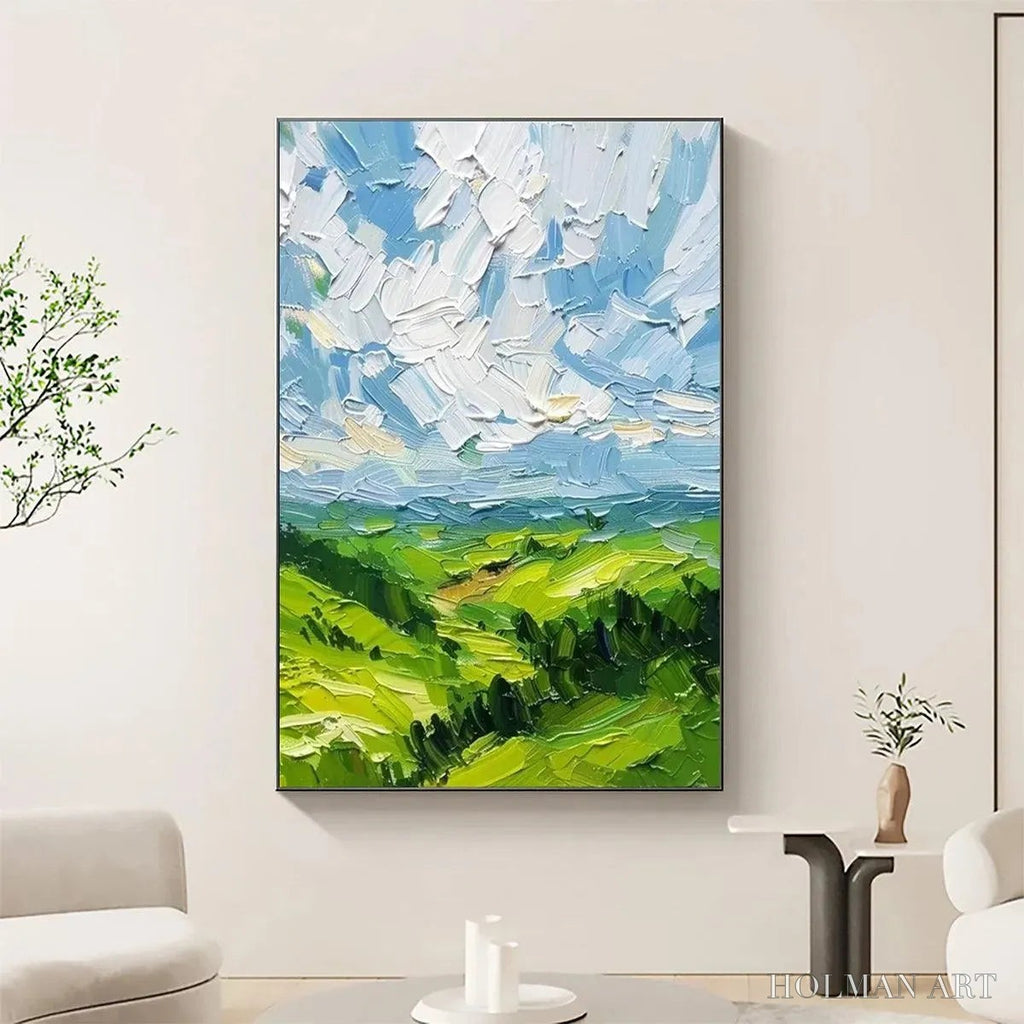 HOLMAN ART Green Valley Vista – Textured Landscape Painting, Impasto , Vertical Canvas, Nature Decor - image 2