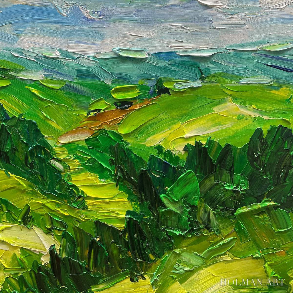 HOLMAN ART Green Valley Vista – Textured Landscape Painting, Impasto , Vertical Canvas, Nature Decor - image 3