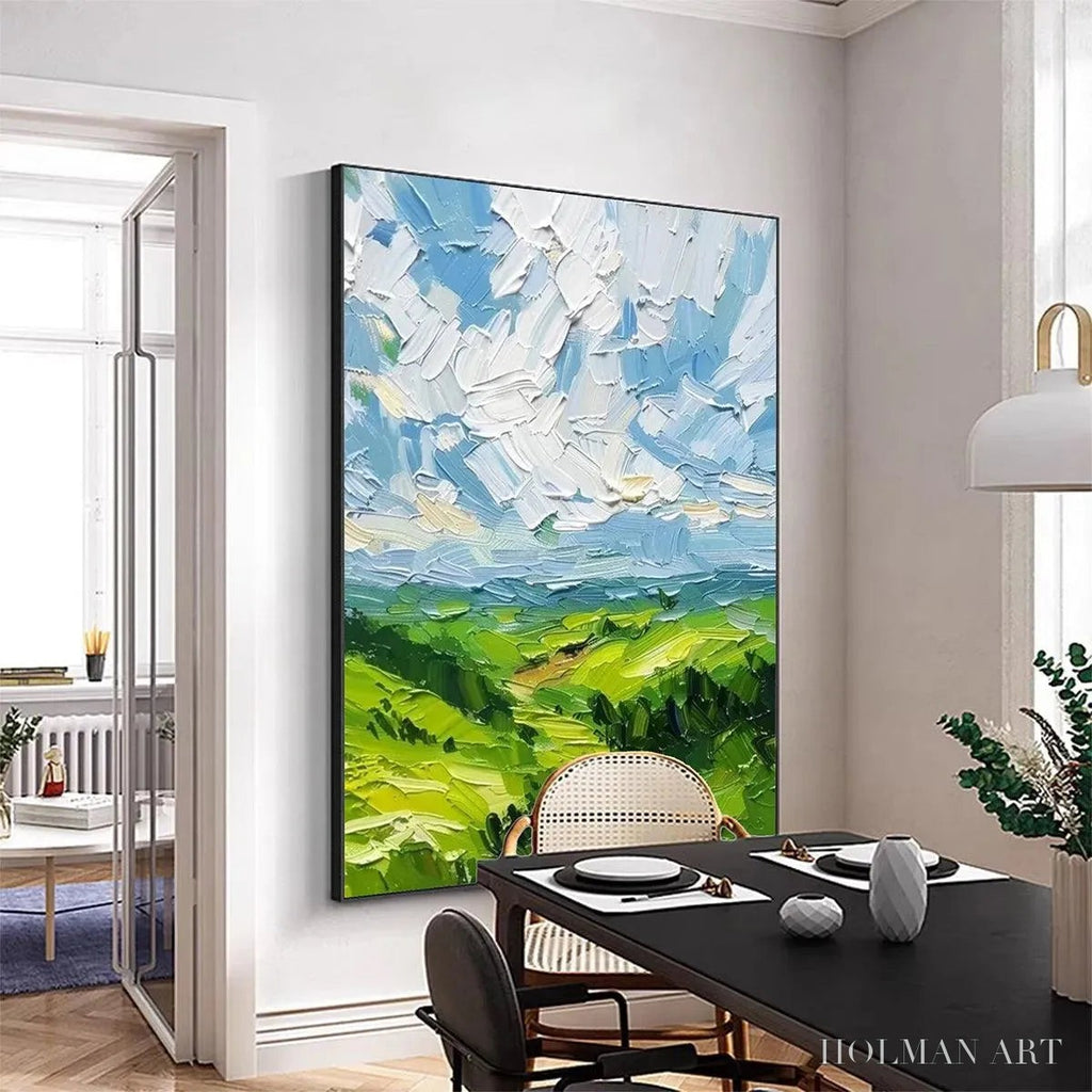 HOLMAN ART Green Valley Vista – Textured Landscape Painting, Impasto , Vertical Canvas, Nature Decor - image 4